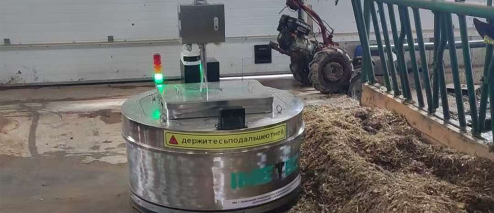 意美特出口到俄羅斯的推料機(jī)器人調(diào)試成功